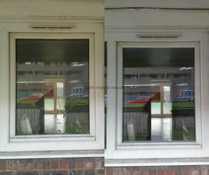 window glass cracked by brick